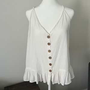 SHEIN | White Button Down V-Neck Ruffle Hem Tank Top